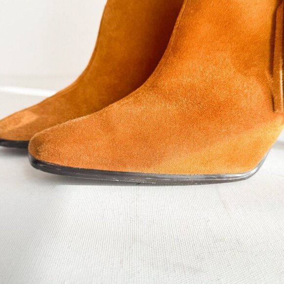 Vintage Predications Leather Collection Brown Suede Fringe Pointy Toe Boots 7.5 - Picture 6 of 10